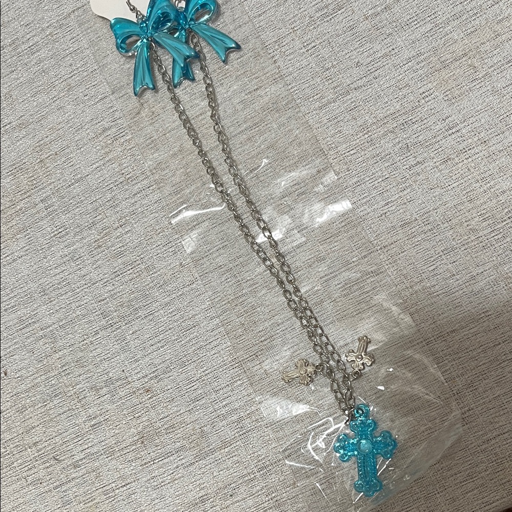 Blue Cross Necklace and Earrings Set